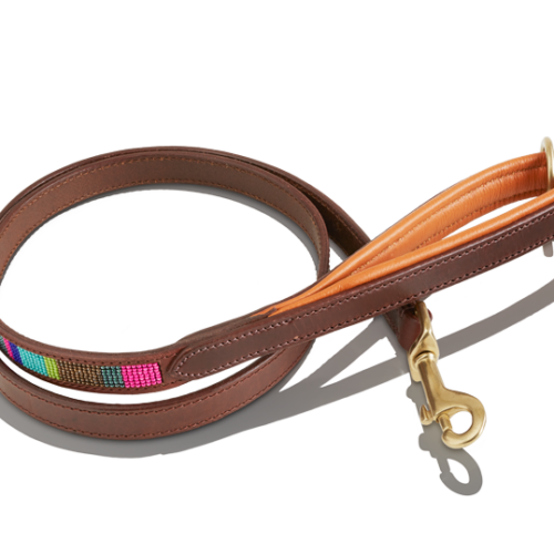 Striped leather dog lead